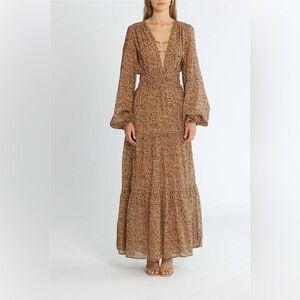 NWT Anthropologie Charlie Holiday Whitney Maxi Dress Cotton Animal Print Brown M